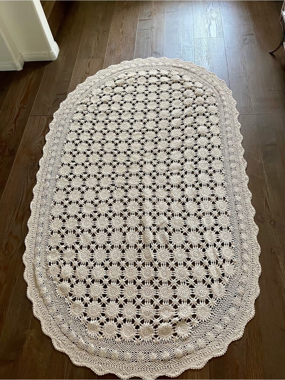 Cream Crochet Oval table cloth - Soft Handcrafted Look 48/80 Inches - Picture 9 of 9